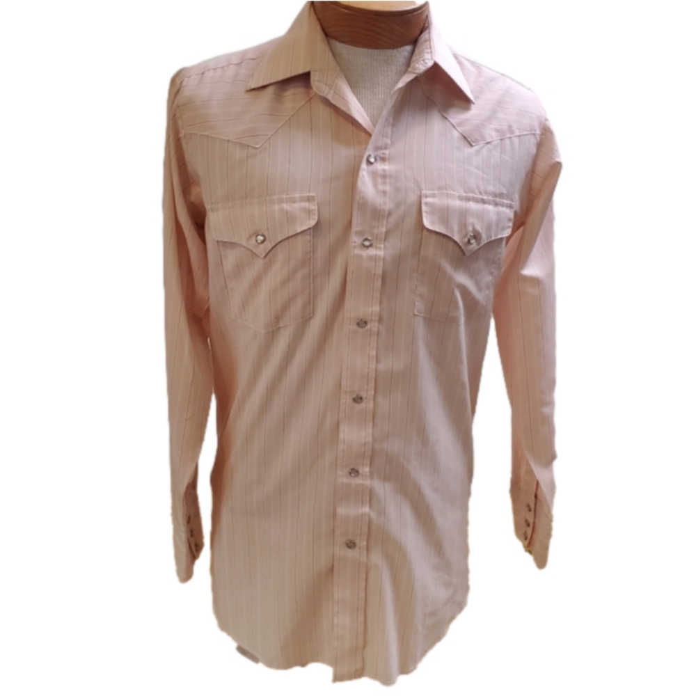 Panhandle Slim | Vintage Pink Striped Rockabilly Western Shirt w Pearl Snaps